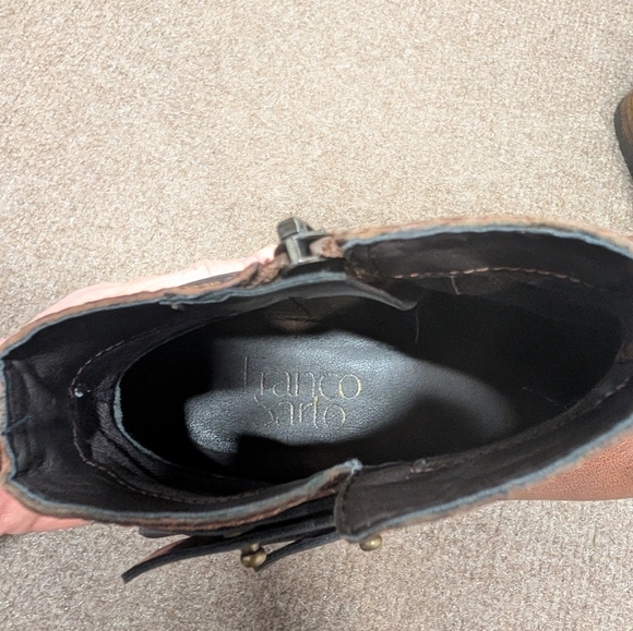 FRANCO SARTO (6.5M) Brown Ankle Biker Boots Flats with Black Straps Buckles - Picture 6 of 8